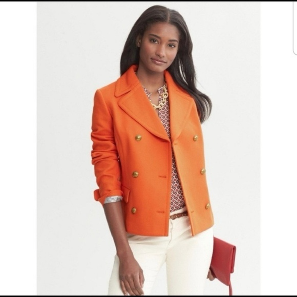 Banana Republic Orange Peacoat with Gold Hardware XS